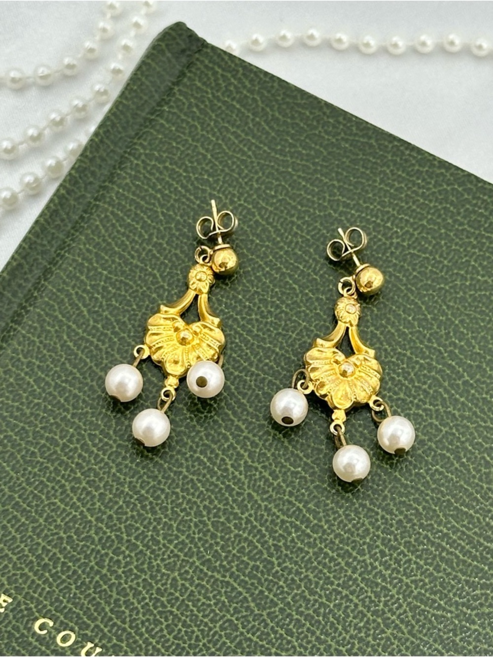 Gold Vintage Pearl Dangle Earrings